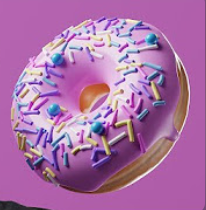 A purple donut with sprinkles made in Blender