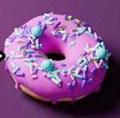 A purple donut with sprinkles made in Blender