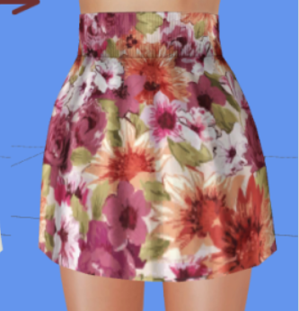 A game screenshot of a pink and red floral mini skirt