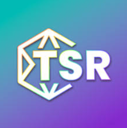A blue-green gradient background with the TSR logo
